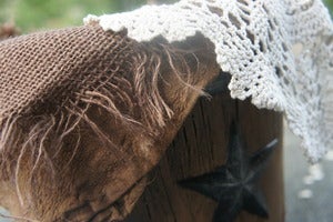 Image of Vintage Suede, "Messy" Burlap and Crocheted Layering Set or Basket Stuffer