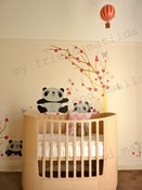 Image of Wall Decal Sticker Pandas Having Fun in Cherry Blossom Field - dd1029 
