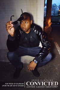 Image of "Convicted" Leather Sleeved Sweatshirt