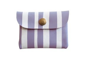 Image of Card Holder- Lavender Leather with White Stripes