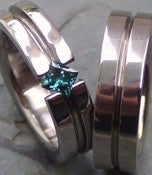 Image of Titanium Striped Tension Set Band - Princess Cut APPRAISED Blue Diamond Ring Set