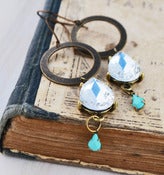 Image of Antiqued Brass Circles with Glass Teardrop and Sea Foam Blue Teardrop - Sea Foam Chandelier Earrings