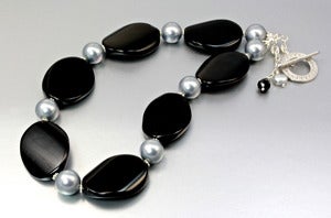 Image of Black Agate and Shell Pearl Necklace