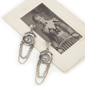Image of Oxidised 19th c. Mini Wax Seal Chain Earrings NEW
