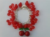 Image of Red Cherry & Strawberry Fruity Retro Kitsch Carmen Miranda Rockabilly Charm Bracelet 
