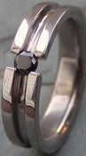 Image of Titanium Striped Tension Set Band - Brilliant Cut Black Diamond Ring
