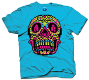 Image of 8 Bit Apparel Sugar Skull tee in neon blue