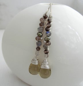 Image of Olive Quartz Gemstone Twig Earrings