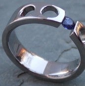 Image of Titanium Tension Set Round Natural Blue Sapphire Engagement Band