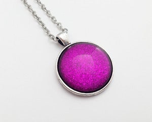 Image of  Hand Painted Necklace - - Pink Spark in Antiqued Silver