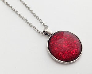 Image of  Hand Painted Necklace - - Hot Love in Antiqued Silver