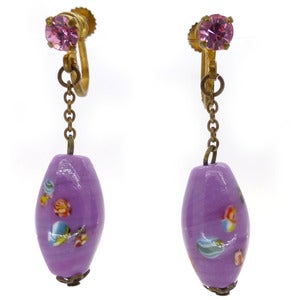 Image of Vintage Czech 1940s Boshan Swirl Purple Glass Screw Barrel Earrings