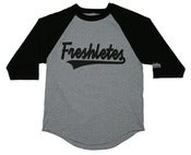 Image of Script Logo Raglan Baseball Tee- Black/Grey