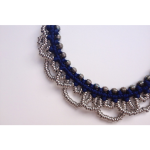 Image of small 'metal lace' necklace- navy blue