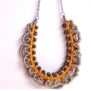Image of small 'metal lace' necklace- mustard