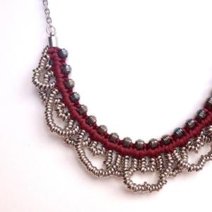 Image of small 'metal lace' necklace- maroon