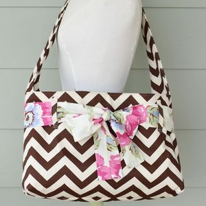 Image of messenger bag - chocolate brown chevron w/ sash