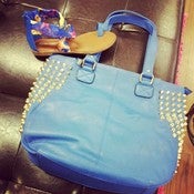 Image of Blue and Gold Studded Hobo Bag 