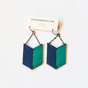 Image of Leather Archery Chevron Earrings in Indigo and Teal
