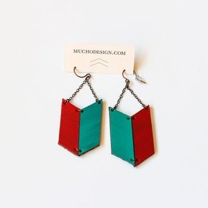 Image of Leather Archery Chevron Earrings in Red and Teal