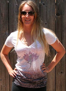 Image of yoga tree pose - ombre burnout deep v-neck t-shirt - white/black
