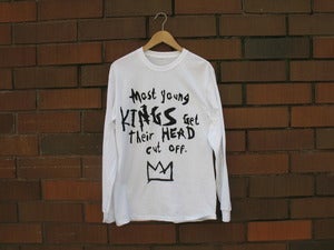 Image of "Most Young Kings Get Their Head Cut Off" Long Sleeve T-Shirt (White/Black)