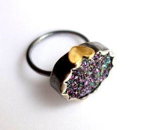 Image of Purple/Green Drusy Ring with Side Hearts