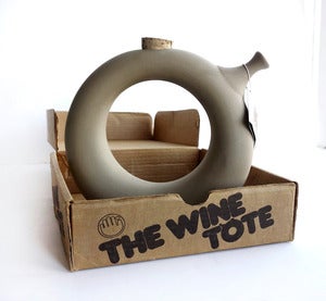 Image of Vintage 1970's Stoneware Donut Wine Tote in Box