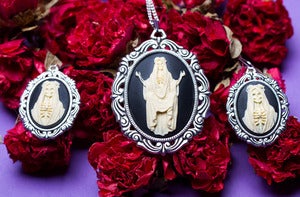 Image of Santa Muerte Cameo Necklace Earrings Set