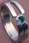 Image of Graceful Titanium Band Half Carat Certified BLUE Diamond Tension Set Ring