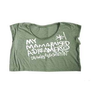 Image of "MY MOMMA RAISED A DREAMER" Womens summer Loose Crop T