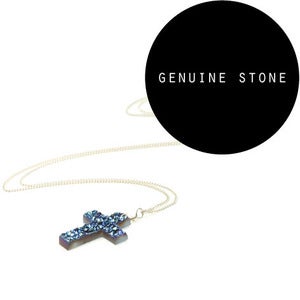 Image of Azurra. Sterling Silver Druzy Cross Necklace
