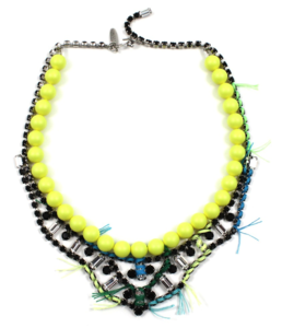 Image of Tribe Festival Crystal & Pearl Necklace w/Thread Details - Neon Yellow