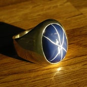 Image of Mens Classic Gypsy Mount with Oval Blue Star Sapphire in Heavy Sterling Silver