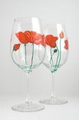 Image of California Poppy Wine Glasses - Set of 2 Hand Painted Orange Poppies Glasses
