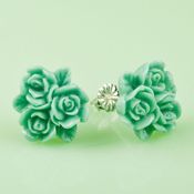 Image of Vintage Post Earrings-Turquoise Lucite Floral