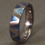Image of Titanium Blue Wave Hand Carved Cutout Band