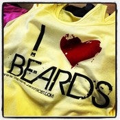 Image of I LOVE BEARDS YELLOW TANK TOP BLACK PRINT RED HEART