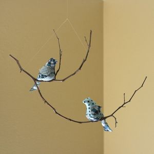 Image of NEW Multi-level Two Bird Mobile in Ocean Blues & Greys (One-of-a-Kind)