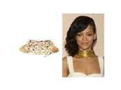 Rihanna Style Gold Color Hammred I.D. Choker Necklace With Two Chains