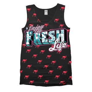 Image of Flamingo "Enjoying The Fresh Life" Tank-Top in Black [PRE-ORDER]