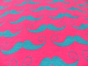 Image of Master Stache - Teal on Neon Pink - Cotton Lycra (Per 2 Yards, Shipped)