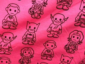 Image of Neon Alliance - Heroes on Bright Pink Jersey (Lightweight) Per 2 Yards, Shipped.