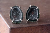 Image of One of a Kind Dark Druzy Agate Geode Studs in Sterling