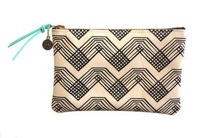 Image of Wallet Pouch- Cream Leather with Black Rainbow Pattern