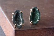 Image of One of a Kind Large Green Druzy Agate Geode Studs in 14kt Gold