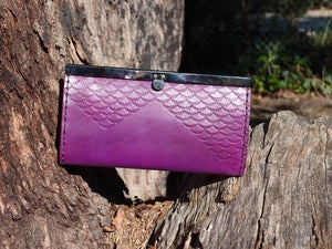 Image of NEW - Handtooled leather clutch wallet in Violet
