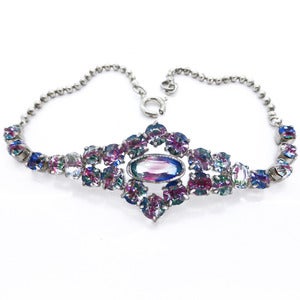 Image of Vintage Art Deco Iris Rainbow Glass Paste Silver Metal Bracelet