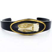 Vintage Art Deco Lucite Black & Gold Cicada Bug Celluloid Early Plastic Bangle Bracelet
