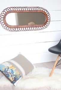 Image of Grand miroir vintage ovale en rotin